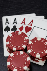 Obraz premium Casino chips and cards on the table. Gambling concept