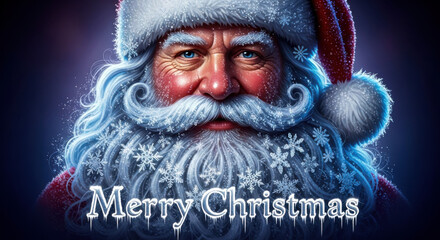 Close-up of santa claus with snowy beard, twinkling blue eyes, and festive red hat for holidays. isolated on white background, Vector