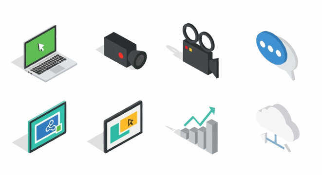 A versatile collection of modern isometric icons for multimedia projects, business presentations, and cloud technology services