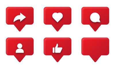 Set of social media notification red icons
