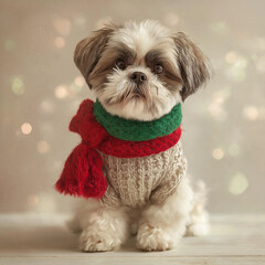Shih Tzu's First Christmas: Adorable Puppy in Holiday Sweater