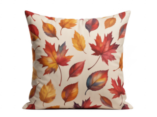 Autumn leaves pattern on a pillow isolated on a transparent background