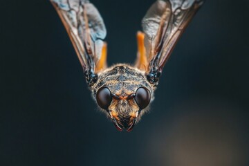 Wasp head with wings extended