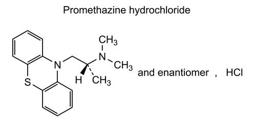 Promethazine hydrochloride, chemical structure of promethazine hydrochloride, drug substance