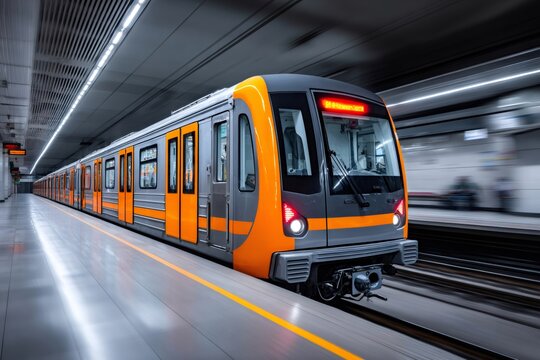 Subway train arriving at metro station platform