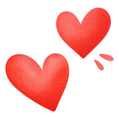 Two watercolor red hearts illustration with soft shading for Valentine designs