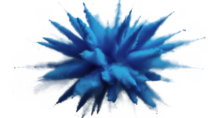 Blue powder explosion with white particles isolated on a transparent background