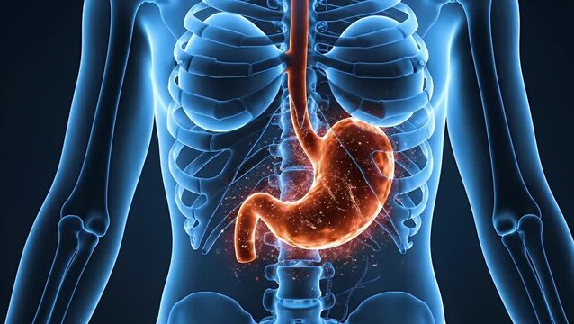 Stomach shows acid reflux