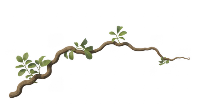 Brown twisted vine with green leaves isolated on a transparent background - Powered by Adobe