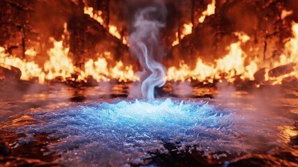 Mystical Scene of Fire and Ice: A Stunning Display of Contrasting Elements in a Surreal Landscape - Powered by Adobe