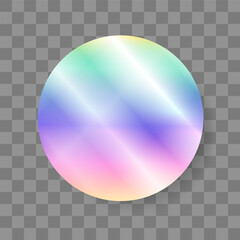 Holographic Y2K round vector sticker. Isolated iridescent gradient futuristic label template on checkered backdrop. Vintage, Nostalgia, 90s style