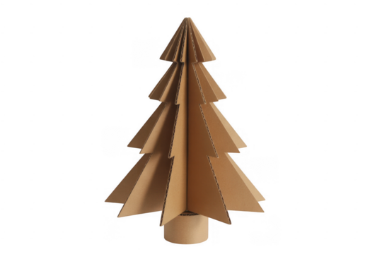 Cardboard Christmas Tree Decoration isolated on a transparent background