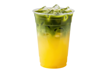iced layered lemonade matcha drink isolated
