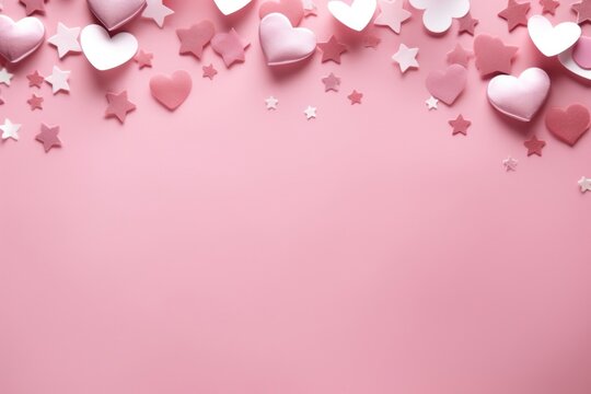 Pink background with hearts backgrounds petal pink.