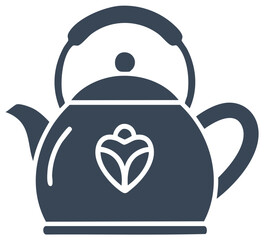 Obraz premium Minimalist dark blue tea kettle with a decorative white heart symbol a simple flat graphic illustration