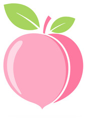 Fototapeta premium Stylized Pink Peach Icon with Green Leaves - Fruity Illustration, Vector Design