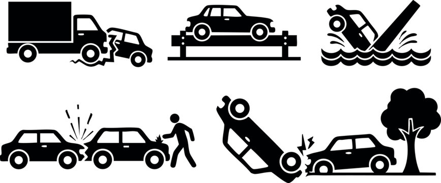 Car accident crash collision vehicle truck emergency rescue tree illustration vector