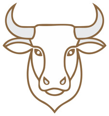Stylized Outline of a Bull's Head with Large Curved Horns and Gentle Eyes