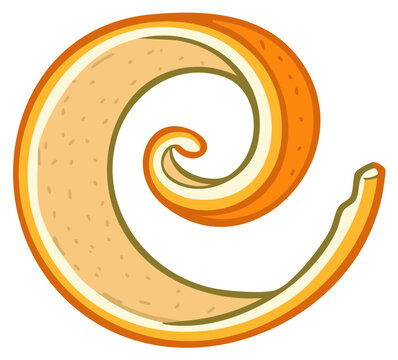 Spiraling orange peel cartoon illustration of a curled citrus zest