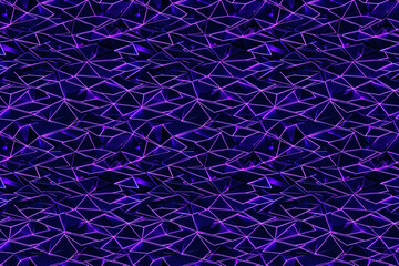 Lush seamless futuristic geometric pattern. Rich holographic depth, dynamic interlocking forms. Suitable for fashion textiles, product branding, digital backgrounds, party themes.