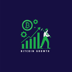 Bitcoin currency growth concept  arrows up. Financial success, vector icon