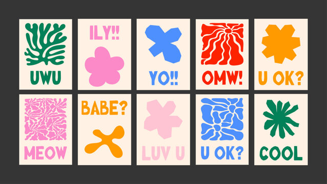 Dynamic floral poster with soft rounded forms and cheerful supportive phrases. Trendy cute aesthetic vector.