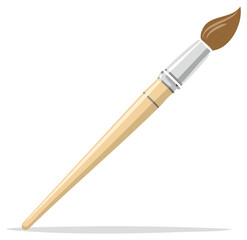 Round artist's paintbrush with wooden handle used for drawing, painting and illustration