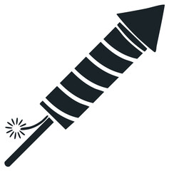 Black and white illustration of a festive firework rocket