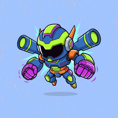 Cute Robotic Hero in Defense Stance – Adorable Flat Vector Illustration for Tech Designs, Kids Art, and Gaming Elements