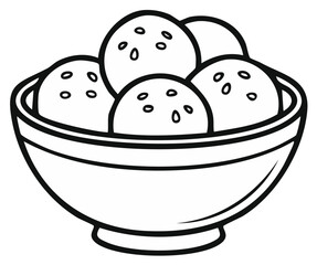 Bowl of sesame seed balls isolated on white for menus, coloring, stickers or other design needs