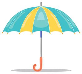Colorful cartoon umbrella illustration in shades of teal and yellow.