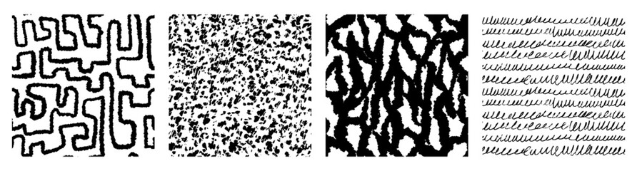 Set Aesthetic Contemporary printable seamless pattern with abstract line, dot, shape brush stroke in black and white colors. Boho background in minimalist style vector Illustration for wallpaper 