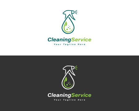 Green leaf in spray bottle logo for cleaning service vector