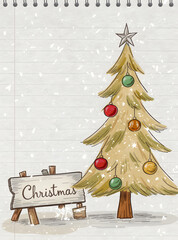 Festive Illustration: An inviting holiday greeting on a backdrop, centered on a beautifully adorned tree ready to usher in the Christmas season.