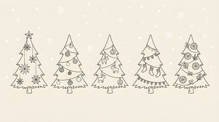 Festive Ensemble: A collection of meticulously decorated Christmas trees, each adorned with unique ornaments, symbolizing the joy and anticipation of the holiday season.