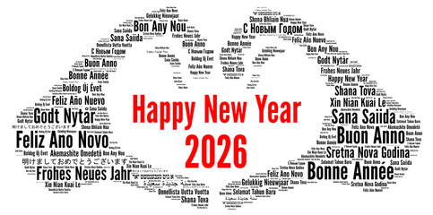 Happy New Year 2026 word cloud in different languages	