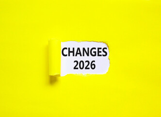 Changes 2026 symbol. Concept words Changes 2026 on beautiful white paper. Beautiful yellow paper background. Business and changes 2026 concept. Copy space.