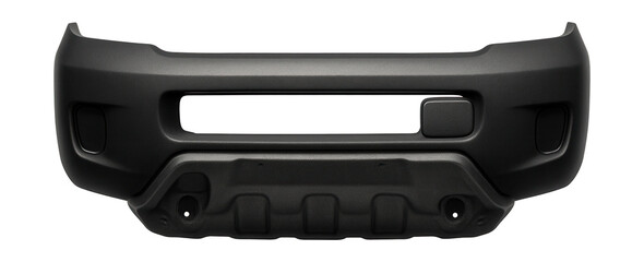 Textured matte front bumper with skid plate and towing eye cover.