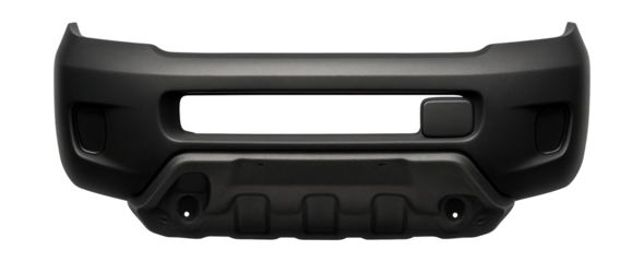 Textured matte front bumper with skid plate and towing eye cover.