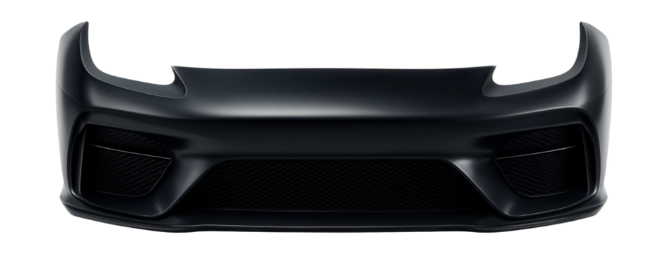 Streamlined front bumper featuring aerodynamic side winglets and mesh details.