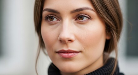 Naklejka premium Close-up portrait of a thoughtful young woman with natural makeup