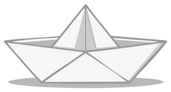 Simple white paper boat illustration with gray outline and shadow for graphic design