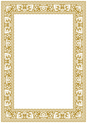 Vintage gold frame with floral ornament. A4 size. Version 2. Wavy outline. Vector illustration
