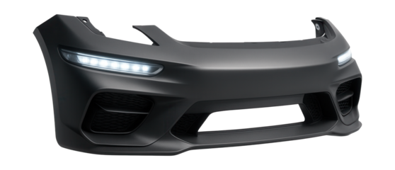 Front bumper featuring LED daytime running lights and sculpted air intakes.