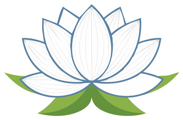 Fototapeta premium Beautiful stylized white lotus flower illustration with green leaves nature and wellness