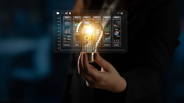A weekly business performance report and analytics dashboard. A concept for tracking trends, KPIs, financial data, and insights over time. Motif