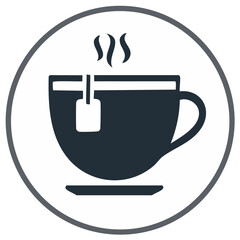 Obraz premium Stylized hot beverage icon featuring a teacup with a tea bag and steam for websites and apps