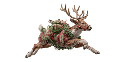 Fototapeta premium Christmas reindeer with festive decorations isolated on a transparent background
