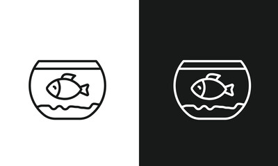 Aquarium Fishbowl Line Art Icon with Swimming Fish for Pet Care, Marine Life, and Home Decor Symbols