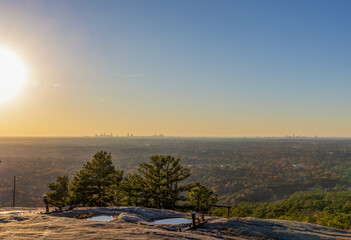 Beautiful pond and stones the top of the Stone Mountain Park in Atlanta, Georgia